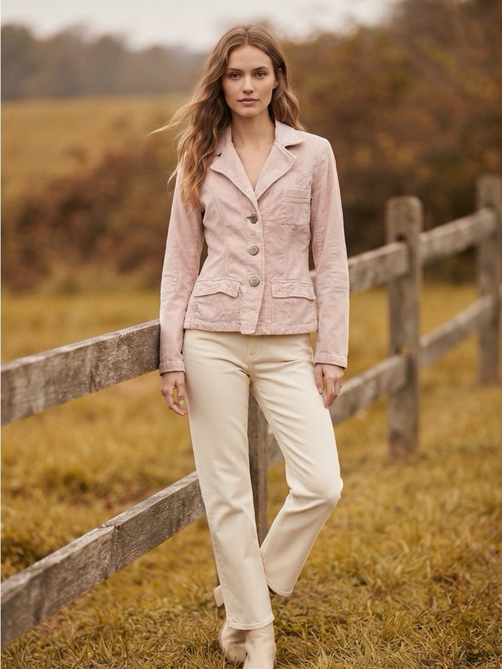 Vintage Y2K Z. Cavaricci Blush Pink Tailored Corduroy Button Jacket Size Large - Picture 5 of 10